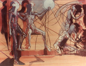 La Ragione fulmina l'Ignoranza e la Superstizione 1987 olio su legno 60x80cm