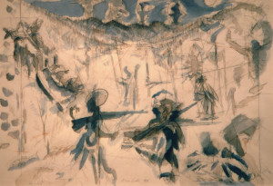 La Grande Paura 1988 carb acquar su carta 44 x 60 cm