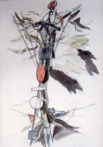 Albero con manichino 1987 acquarello su carta 44x30 cm