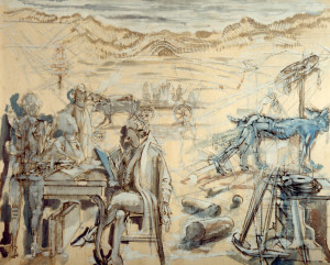 l'Accademia dei pugni 1988 olio su tavola 80 x 100 cm
