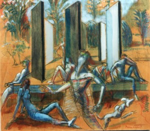 Teatro al Parco, 1983, olio su tavola, 66x73 cm