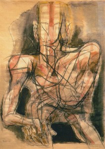 11. Uomo che cammina, 1960, carbone e inchiostro su carta, 68x50 cm