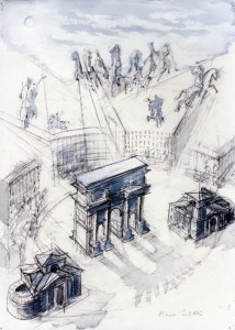 Arco notturno, 1991, matita e tempera su carta, 38x28 cm