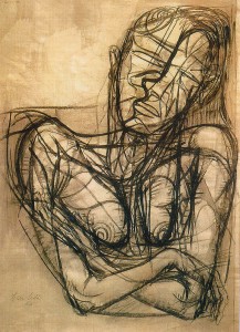 12. Braccia conserte, 1960, carbone su carta, 68x50 cm