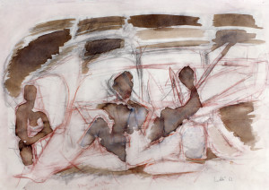 14. Auto, 1961, matita e acquarello su carta, 34x48 cm