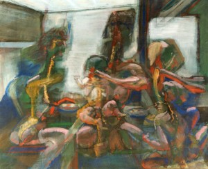 15. Cena in pizzeria, 1961, tempera su tela, 110x140 cm