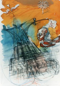 Stazione Centrale, 1992, carbone e acquarello su carta, 50x35 cm