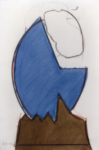 Faccia blu, 1968, carbone e inchiostro su carta, 52x34 cm