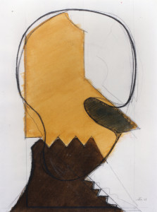 Faccia gialla, 1968, carbone e inchiostro su carta, 50x38 cm