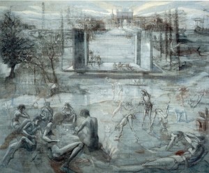 Parco Sempione, 1985, tecnica mista su tela, 165x204 cm