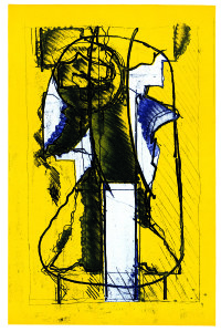 Testa n. 4 (tensione), 1969, acquaforte acquatinta a colori, 49x32 cm