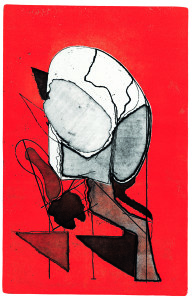 Testa n. 6 (caricata), 1969, aquaforte acquatinta a colori, 49x32 cm