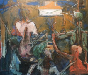 25. Famiglia in auto, 1963, olio su tela, 170x190 cm