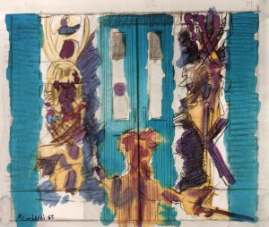 26. Viaggio in ascensore, 1963, tecnica mista su carta, 25x28 cm
