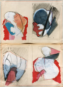 Quattro compressioni, 1967, matita acquarello su carta, 42x31 cm