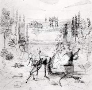 Studio per Parco Sempione, 1985, matita e acquarello su tela, 60x60 cm
