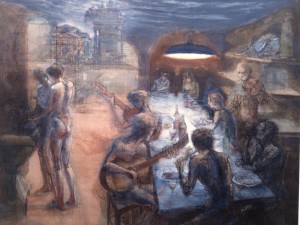 Cena in drogheria, 1985, olio su tela, 165x204 cm