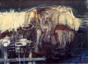 9. Amore in auto, 1959, tempera su carta intelata, 63x46 cm