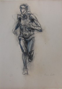 Di corsa, 2000, matita e carbone su carta, 38x27 cm