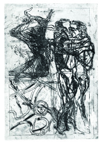 L'abbraccio dei fratelli, 1966, acquaforte acquatinta, 49x34 cm