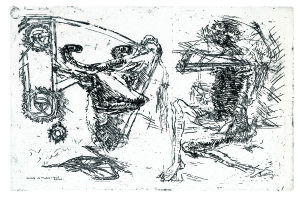 Vacca e ciclista, 1966, acquaforte, 32x48 cm