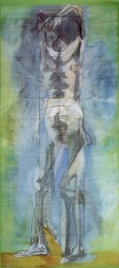 S. Sebastiano, 1973, olio su tavola, 207x100 cm