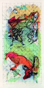 Vacche scalcianti, 1973, litografia, 70x34 cm