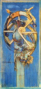 Giangiacomo Mora, 1973, olio su tavola, 207x100 cm