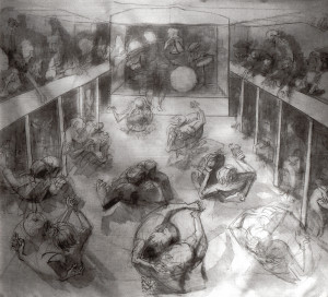 Il ballo alla SOMS, 2003, tempera su tela, 200x250 cm