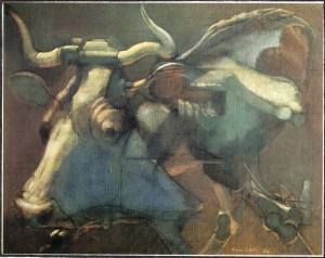 Vacca che cammina, 1974, olio su tela, 64x80 cm