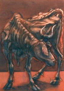 Vacca che gira la testa, 1983, olio su faesite, 70x50 cm