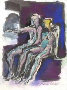 Due figure sedute, s.d., tecnica mista su carta, 19x14 cm