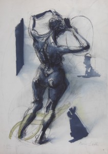 Donna si acconcia, 2000, tecnica mista su carta, 38x26 cm