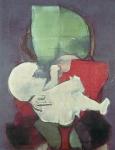Maternità rosso verde, 1970, olio su tela, 100x80 cm