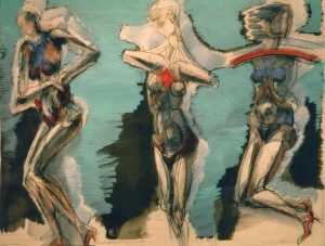 Indossatrici, 1991, tempera su carta, 44x60 cm