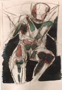 Figura a placche, 1992, carbone e inchiostro su carta, 35x25 cm