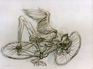 L'airone, s.d., acquarello su carta, 33x49 cm