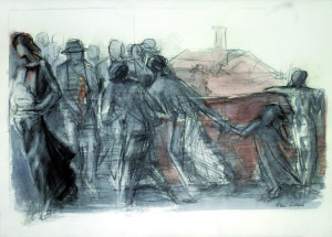 Un angolo di Fiumana, 2006, carbone e acquarello su carta, 50x70 cm