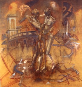 Ballo all'Arena, 1976, olio su tela, 108x100 cm