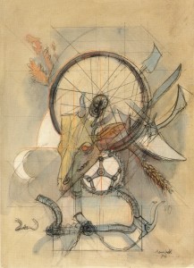 Trofeo ciclistico, 1973, matita e acquarello su carta, 50x35 cm