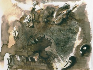 Il porto dal cielo, 2006, tecnica mista su carta