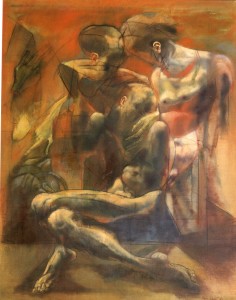 Esodo, 1976, olio su tela, 100x80 cm