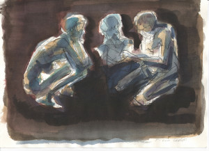 Colloquio, s.d., tecnica mista su carta, 20x29 cm