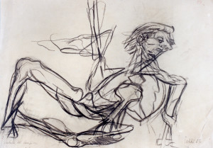 Caduta del campione, 1965, carbone su carta, 24x34 cm