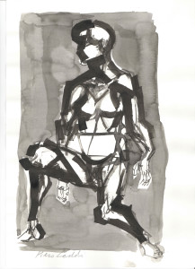 Figura seduta, s.d., inchiostro su carta, 29,5x21 cm