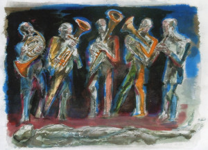 Banda di Castagneto, 2000, carbone e acquarello su carta, 35x50 cm