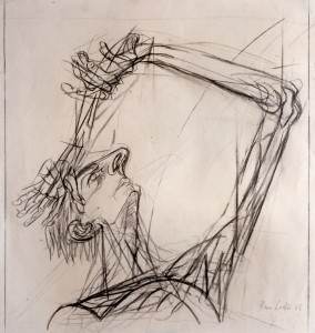 Caduta, 1965, carbone su carta, 50x47 cm