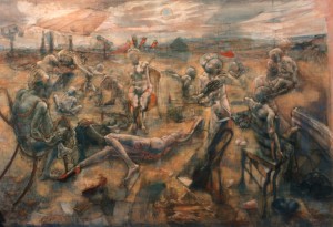 Festa sul Ticino, 1976-78, olio su tela, 120x280 cm