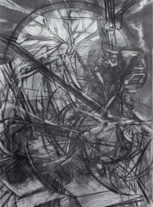 Uomo-aratro, 1965, carbone e pastello su carta, 100x70 cm