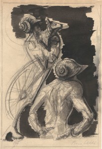 Lumache in testa, 2000, matita e inchiostro su carta, 26x18 cm